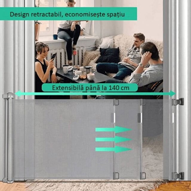 Poarta de siguranta retractabila extra lunga, Empria, 140 cm, Gri [12]