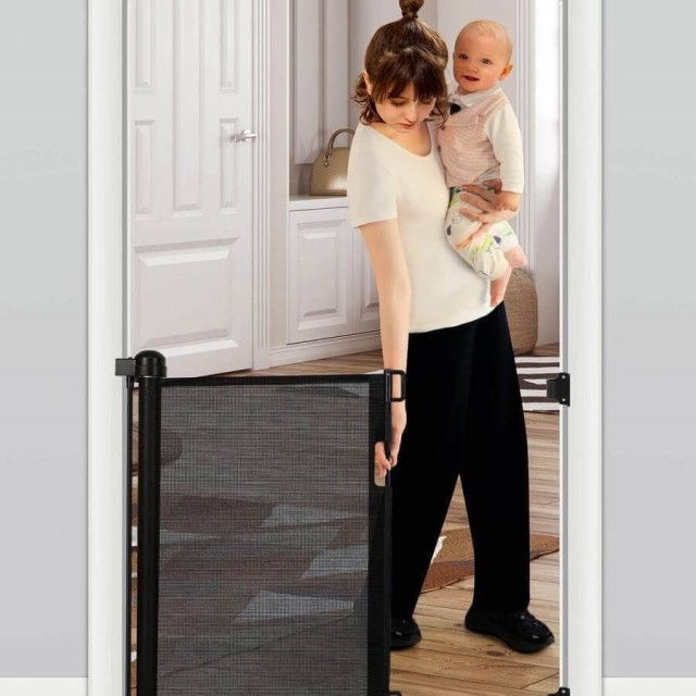 Poarta siguranta caini, pisici, copii, protectie scari si usi, dimensiune ajustabila, Empria, 180 cm, Negru [4]