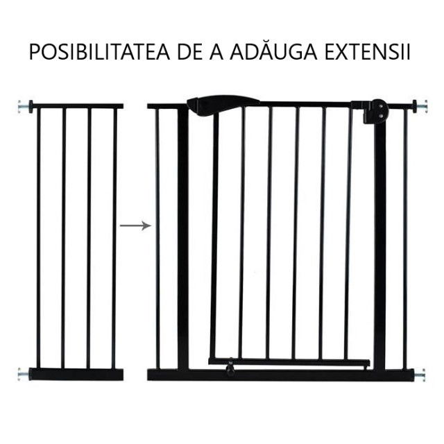 Poarta siguranta caini, pisici, copii, protectie scari si usi, dimensiune ajustabila, Empria, 76-80 cm, siguranta dubla, Negru [18]