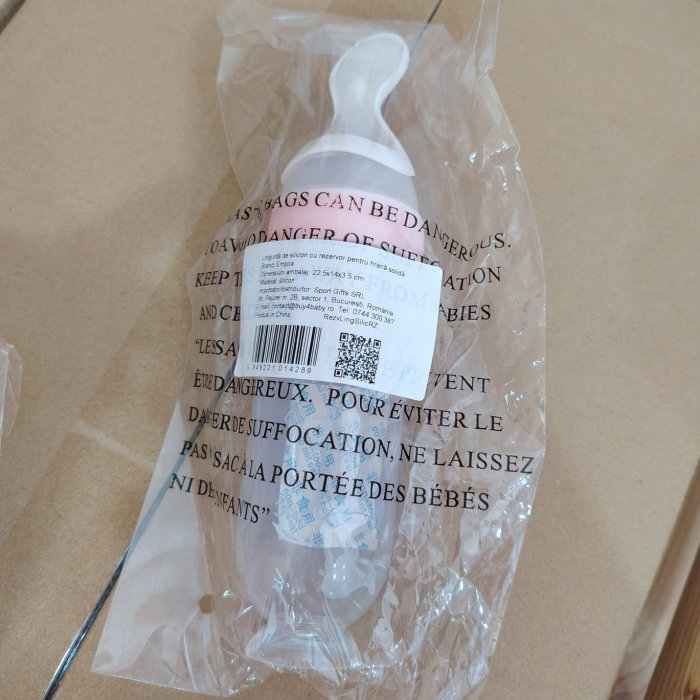PRODUS DECOLORAT - Lingurita de silicon cu rezervor pentru hrana solida, Empria, Roz [1]