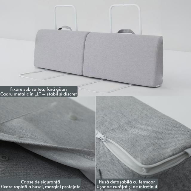 Protectie pat copil, pliabila si super portabila, H 30 cm, 120 cm, Gri [8]