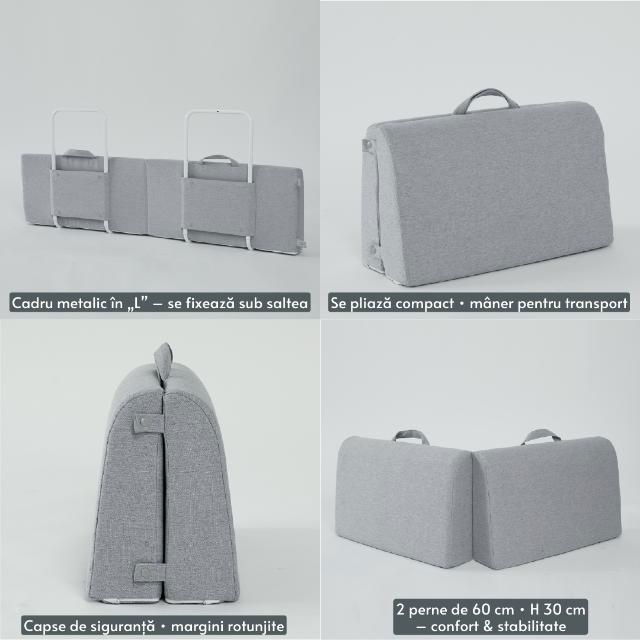 Protectie pat copil, pliabila si super portabila, H 30 cm, 120 cm, Gri [9]