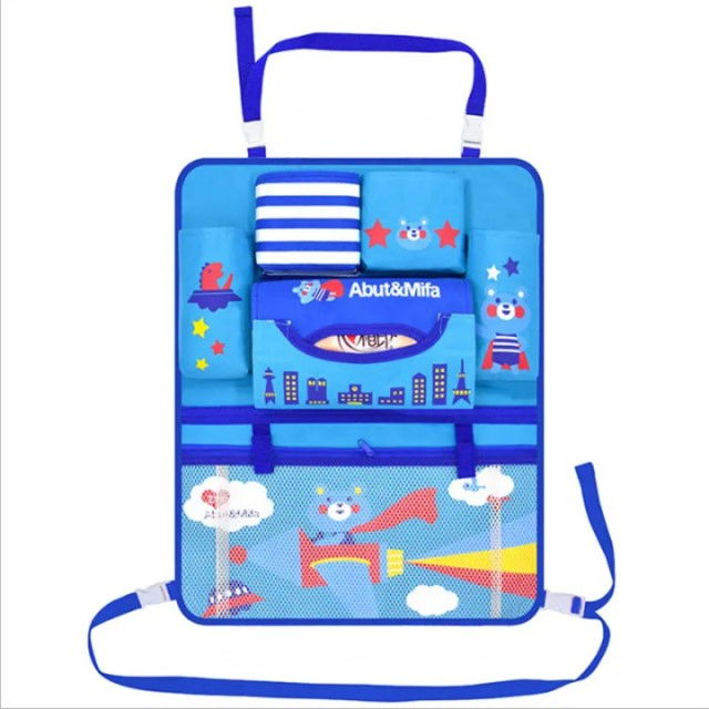 Protectie scaun auto, organizator auto copii, 8 buzunare, Empria, 54x43 cm, Albastru [3]