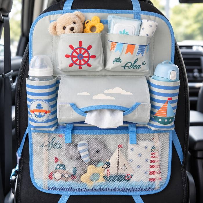 Protectie scaun auto, organizator auto copii, 8 buzunare, Empria, 54x43 cm, Diverse culori [4]