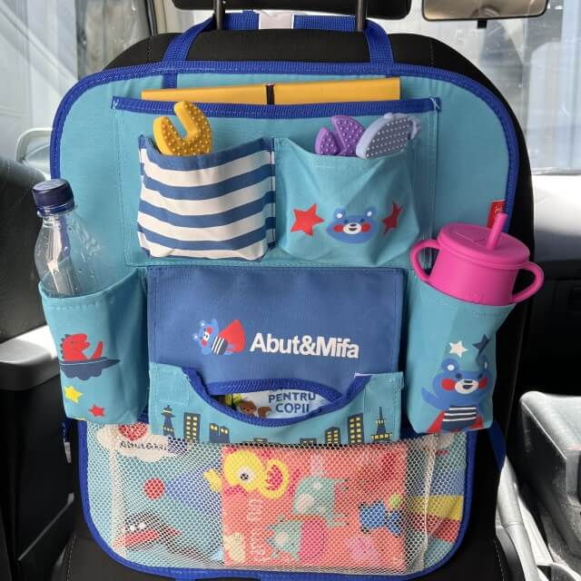 Protectie scaun auto, organizator auto copii, 8 buzunare, Empria, 54x43 cm, Albastru [6]