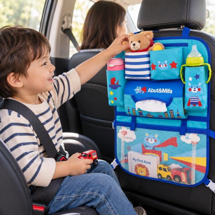 Protectie scaun auto, organizator auto copii, 8 buzunare, Empria, 54x43 cm, Albastru [5]