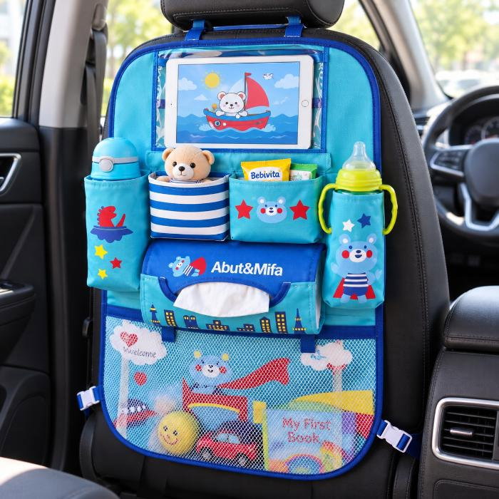 Protectie scaun auto, organizator auto copii, 8 buzunare, Empria, 54x43 cm, Albastru [4]