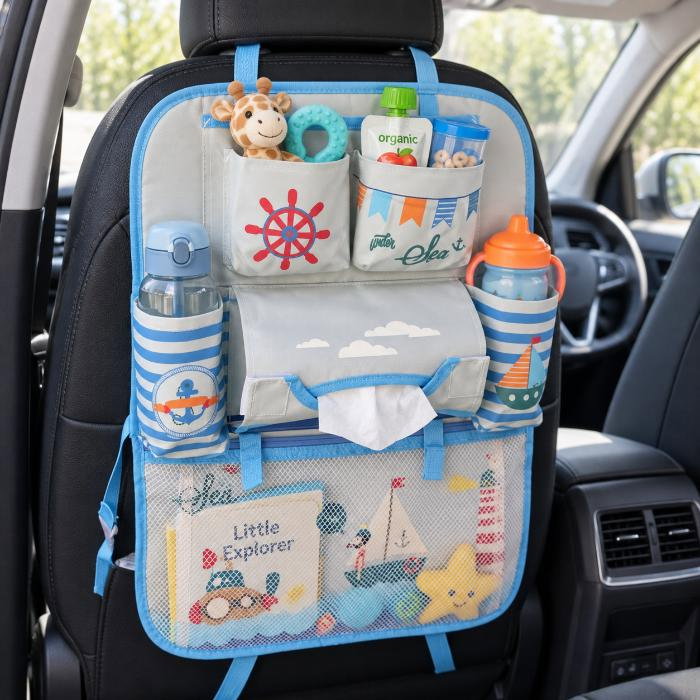 Protectie scaun auto, organizator auto copii, 8 buzunare, Empria, 54x43 cm, Diverse culori [5]