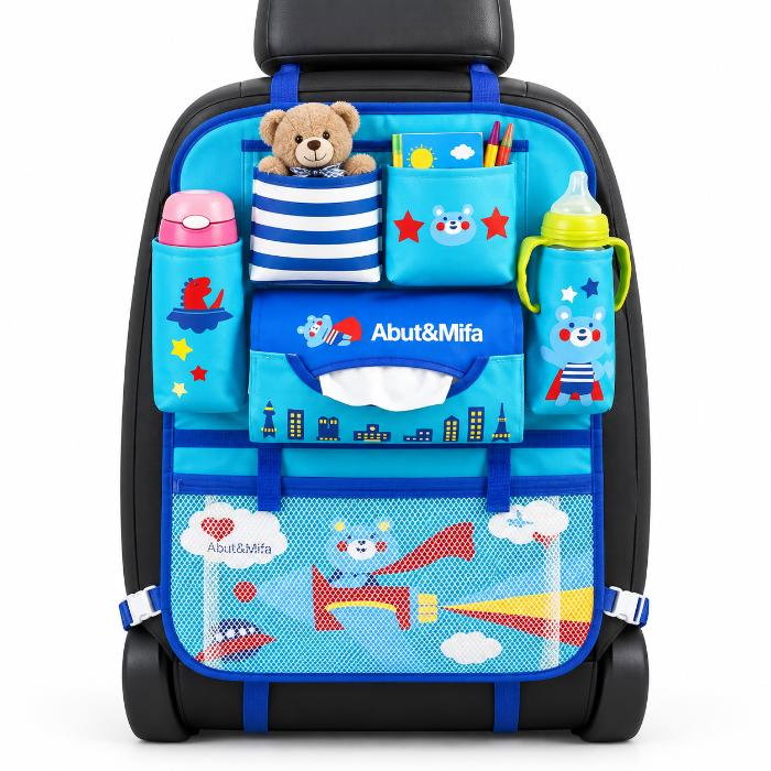 Protectie scaun auto, organizator auto copii, 8 buzunare, Empria, 54x43 cm, Albastru [2]