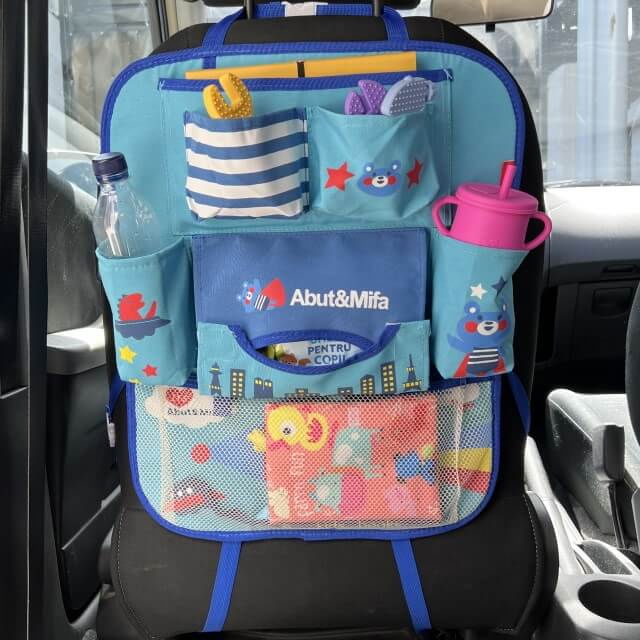 Protectie scaun auto, organizator auto copii, 8 buzunare, Empria, 54x43 cm, Albastru [9]
