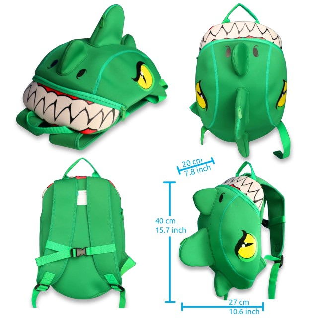 Rucsac pentru copii, model 3D cu Dragon, bretele ajustabile, Verde [2]