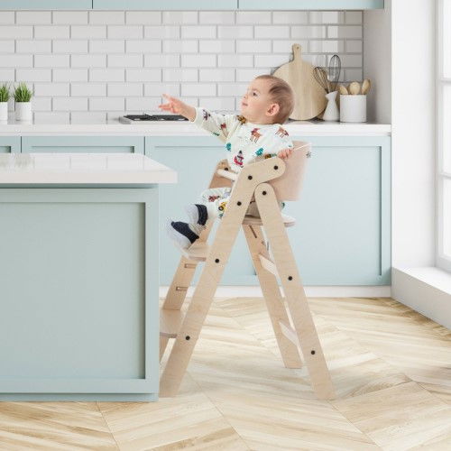 Scaun de masa pliabil din lemn MamaToyz, multifunctional si transformabil cu masuta, 6 luni - adolescent, Natur [1]