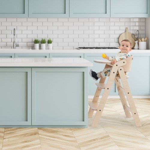 Scaun de masa pliabil din lemn MamaToyz, multifunctional si transformabil cu masuta, 6 luni - adolescent, Natur [10]
