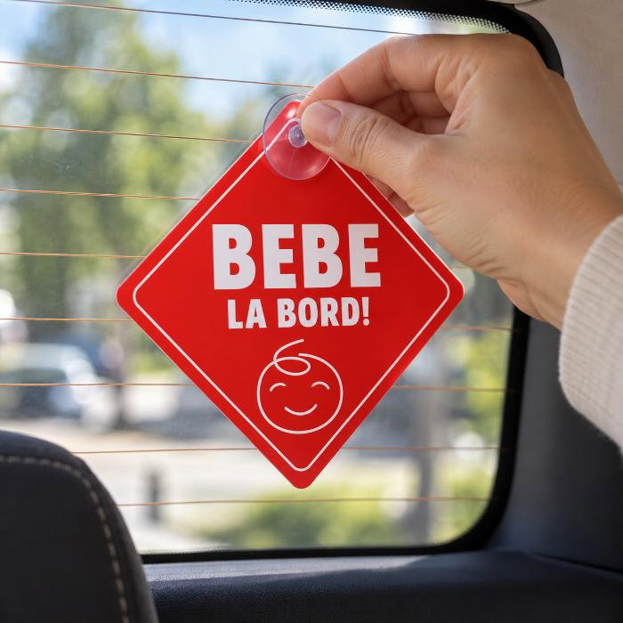 Semn bebe la bord, sticker cu ventuza, atentionare baby on board, siguranta auto, Empria, Rosu [4]