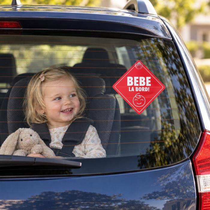 Semn bebe la bord, sticker cu ventuza, atentionare baby on board, siguranta auto, Empria, Rosu [3]