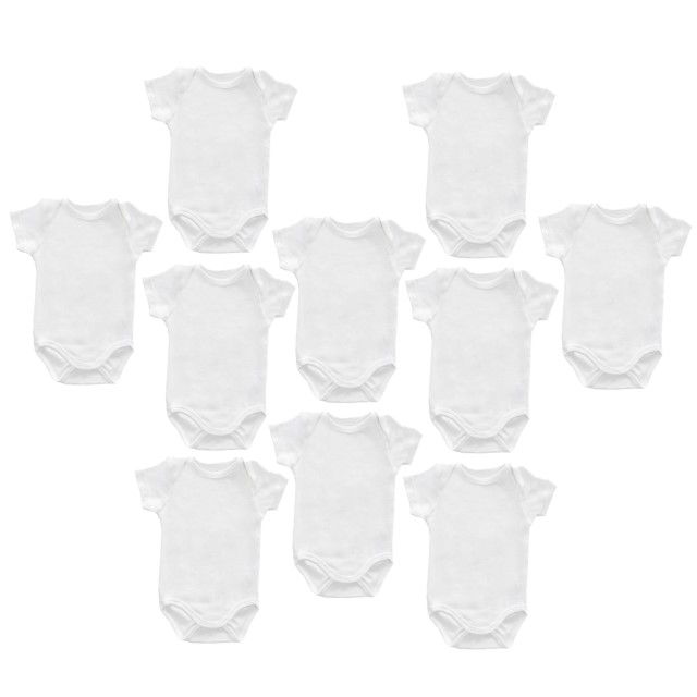Set 10 body-uri din bumbac albe cu maneca scurta Drool, 0-3 luni [8]