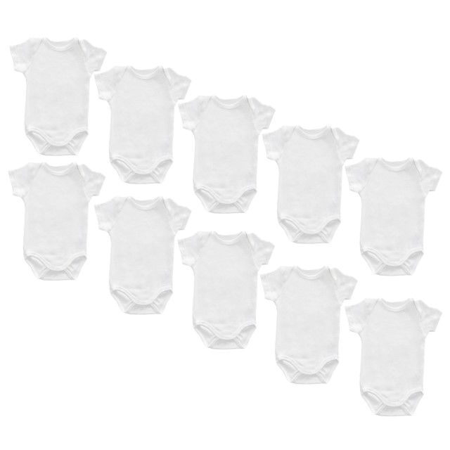 Set 10 body-uri din bumbac albe cu maneca scurta Drool, 0-3 luni
