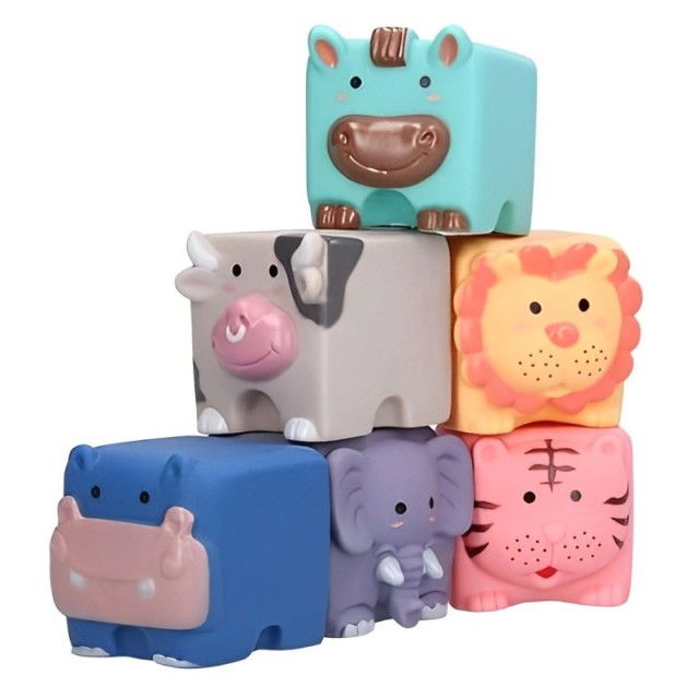 Set 12 cuburi de construit din silicon, jucarie educationala colorata, Empria, Animale si Cifre [13]