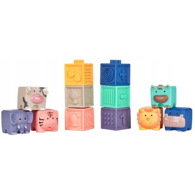 Set 12 cuburi de construit din silicon, jucarie educationala colorata, Empria, Animale si Cifre [19]