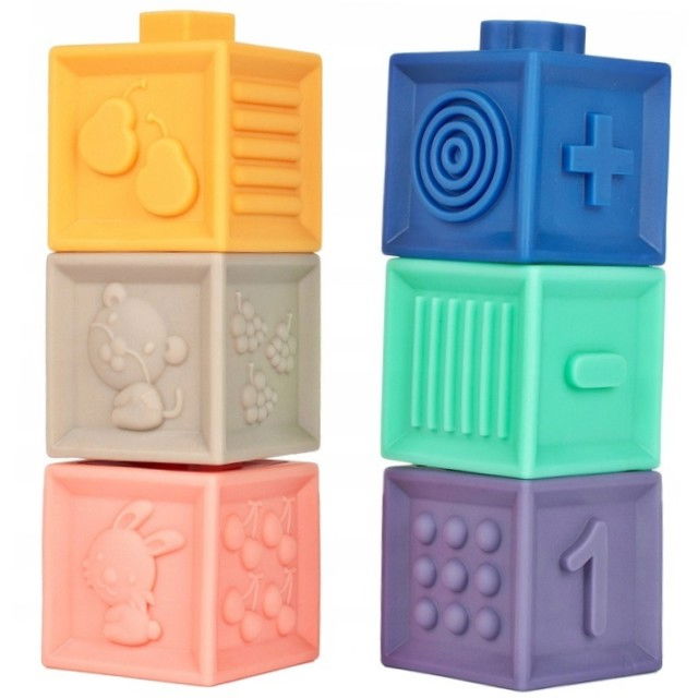 Set 12 cuburi de construit din silicon, jucarie educationala colorata, Empria, Animale si Cifre [14]