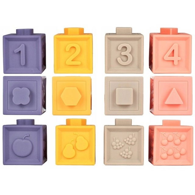 Set 12 cuburi de construit din silicon, jucarie educationala colorata, Empria, Animale si Cifre [3]