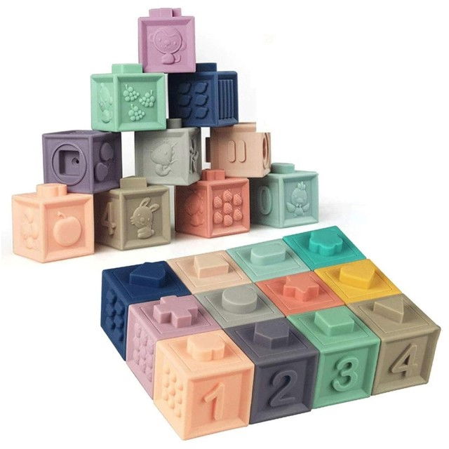 Set 12 cuburi de construit din silicon, jucarie educationala colorata, Empria, Cifre si Forme [11]