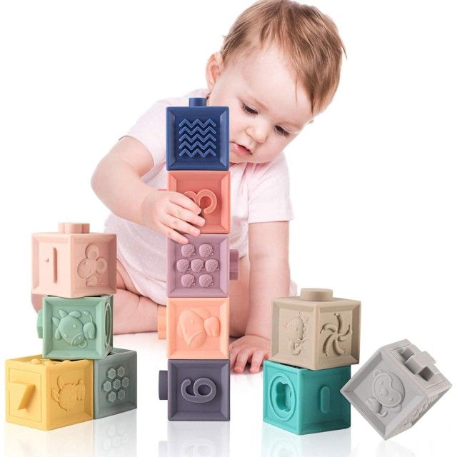 Set 12 cuburi de construit din silicon, jucarie educationala colorata, Empria, Cifre si Forme [3]