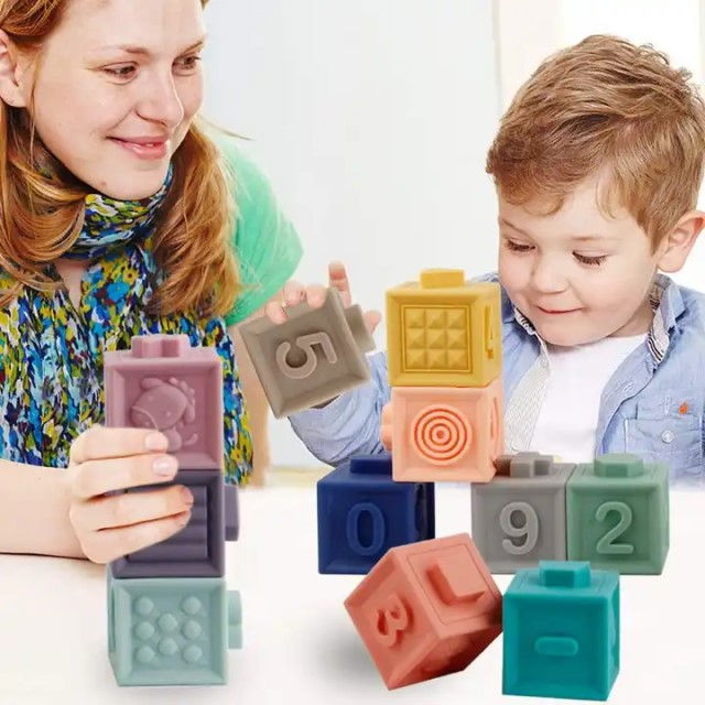 Set 12 cuburi de construit din silicon, jucarie educationala colorata, Empria, Cifre si Forme [9]