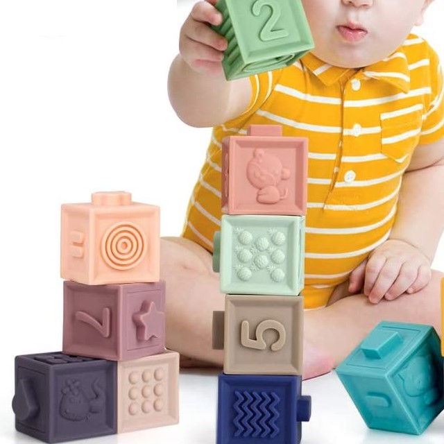 Set 12 cuburi de construit din silicon, jucarie educationala colorata, Empria, Cifre si Forme [6]