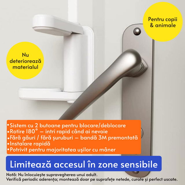 Set 2 blocatoare usi caini, pisici, copii, sigurante blocare clanta usa, Empria, Alb [2]