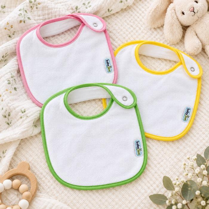 Set 3 bavete cu capse din bumbac, Diverse culori [3]