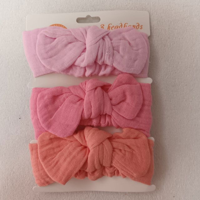 Set 3 bentite elastice pentru fetite, cu fundita, bebe 3-36 luni, Roz pastel [6]