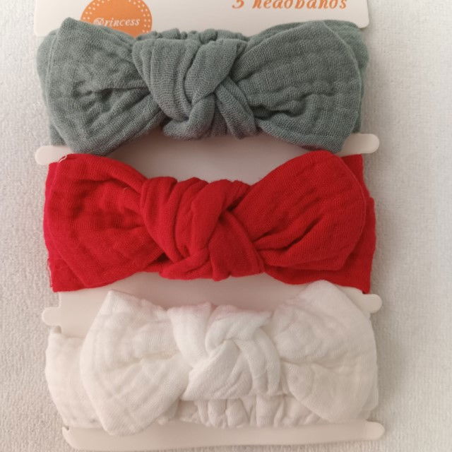 Set 3 bentite elastice pentru fetite, cu fundita, bebe 3-36 luni, Diverse culori [2]