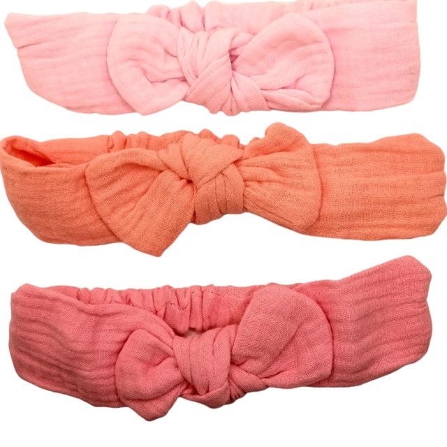 Set 3 bentite elastice pentru fetite, cu fundita, bebe 3-36 luni, Roz pastel [2]
