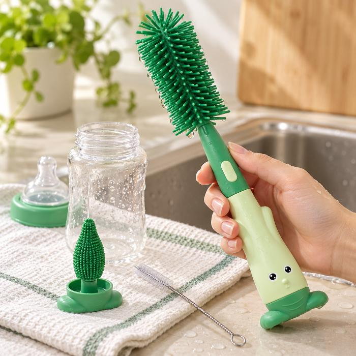 Set 3 perii din silicon pentru biberoane, tetine, suzete, paie, bebelusi, din silicon, fara BPA, Empria, Verde [4]