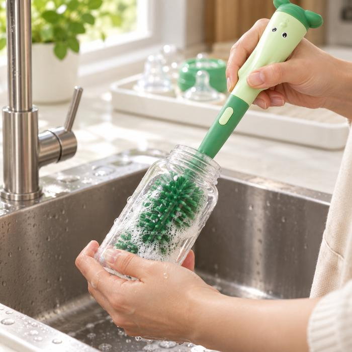 Set 3 perii din silicon pentru biberoane, tetine, suzete, paie, bebelusi, din silicon, fara BPA, Empria, Verde [5]