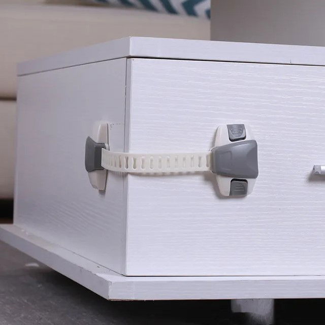 Set 3 sigurante dulap flexibile si ajustabile, cu 2 butoane, 22 x 6 cm, Gri [3]