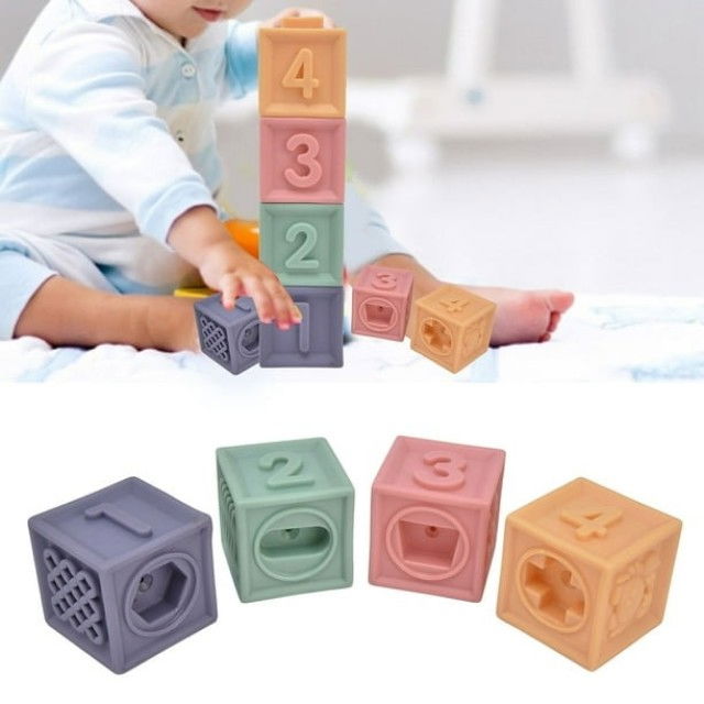 Set 4 cuburi de construit pentru copii, jucarie educationala colorata, Empria, cifre si forme [3]