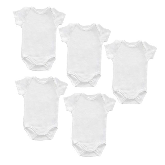 Set 5 body-uri din bumbac albe cu maneca scurta Drool, 0-3 luni [8]