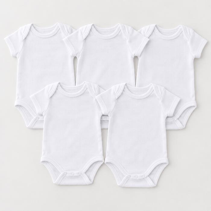 Set 5 body-uri din bumbac albe cu maneca scurta Drool, 0-3 luni [4]