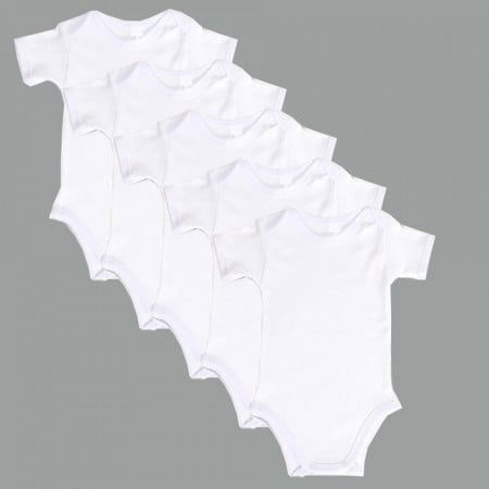 Set 5 body-uri din bumbac albe cu maneca scurta Drool, 0-3 luni [9]