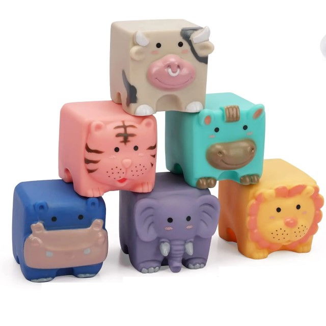 Set 6 cuburi de construit din silicon, jucarie educationala colorata, Empria, animale [3]