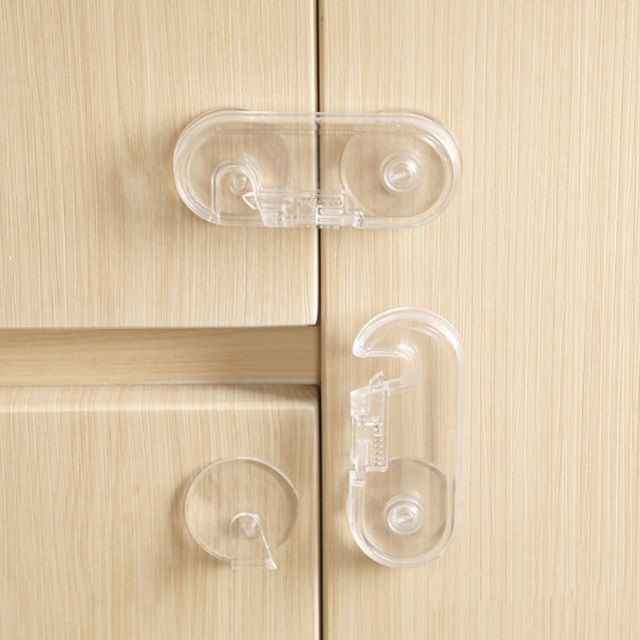 Set 6 sigurante fixe pentru usi si sertare dulap, transparent, 9.6x4x1.5 cm [3]
