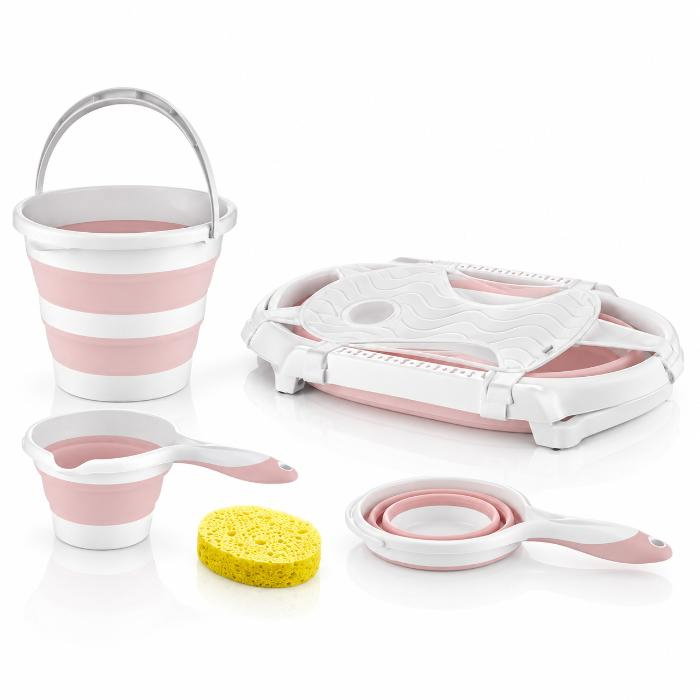 Set de baie cu 5 piese si cadita pliabila Babyjem, Roz [5]