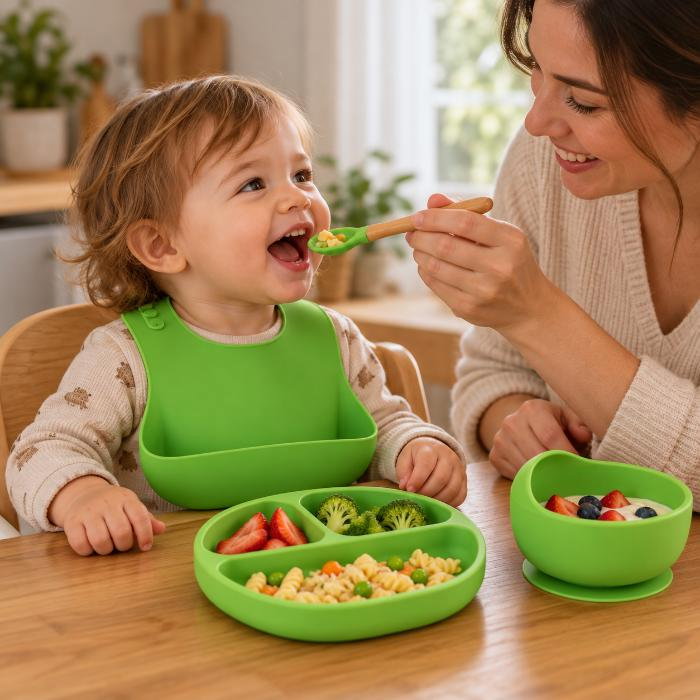 Set diversificare bebelusi, 4 piese, silicon BPA free, Empria, Verde [5]