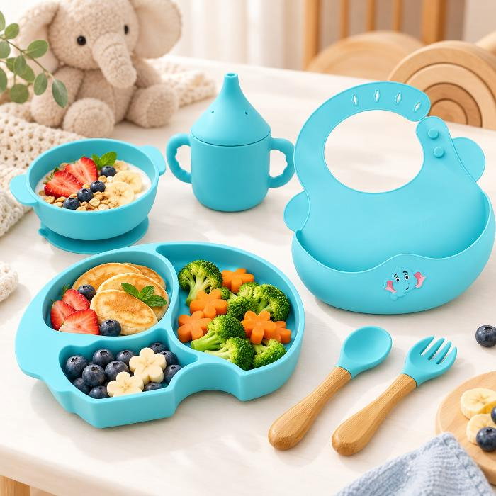 Set diversificare bebelusi Elefant, 6 piese, set hranire silicon fara BPA, Empria, Premium, Diverse culori [3]