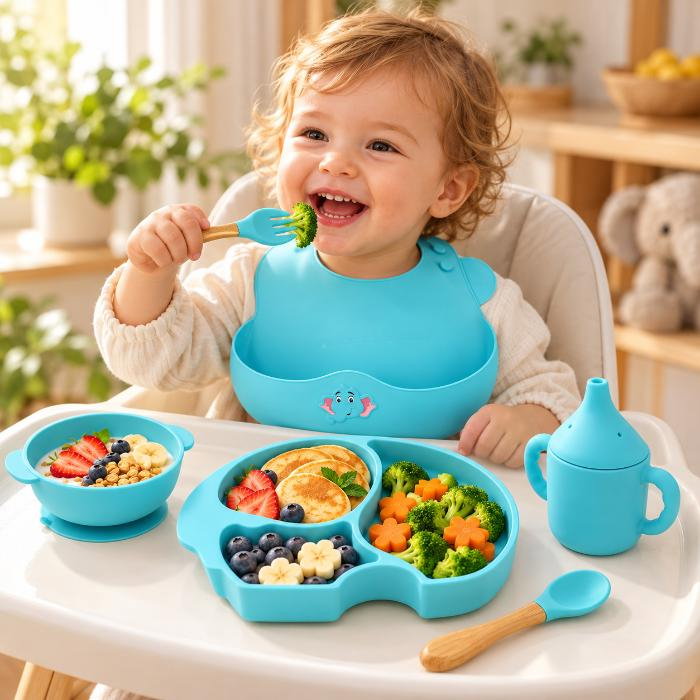 Set diversificare bebelusi Elefant, 6 piese, set hranire silicon fara BPA, Empria, Premium, Diverse culori [1]