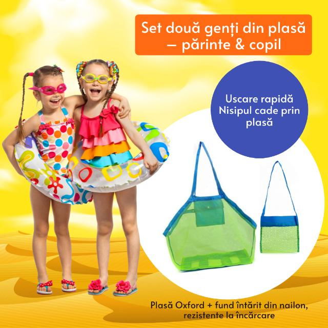 Set doua genti de plaja, din plasa, pentru parinte si copil [2]