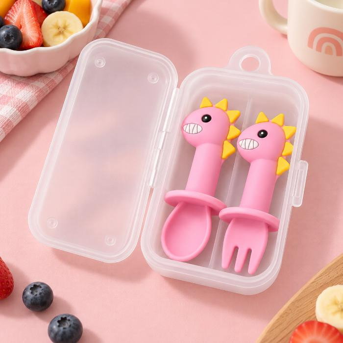Set mini tacamuri diversificare bebelusi, silicon alimentar, cu cutie depozitare, flexibile, Dino, Empria [1]