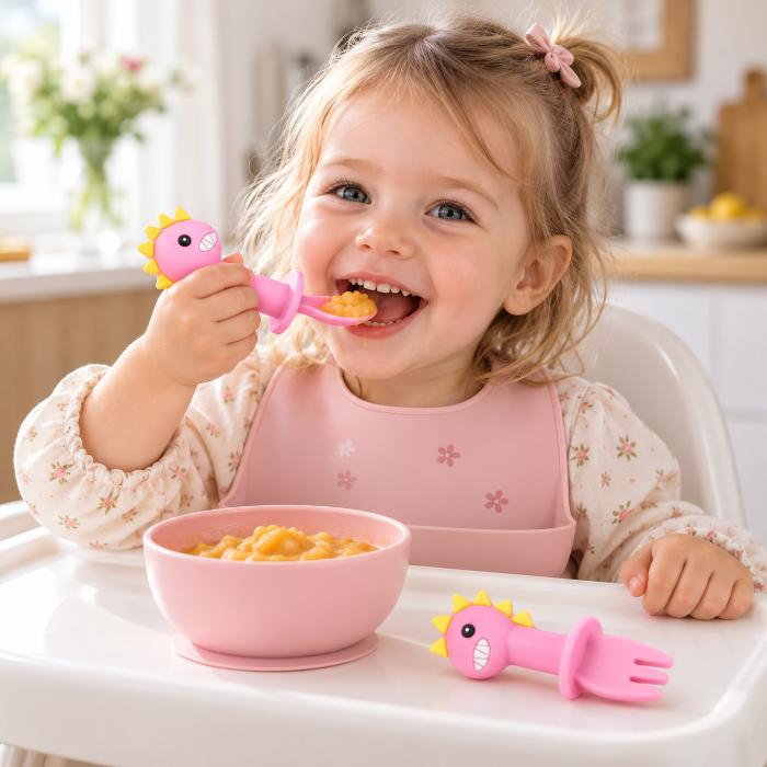 Set mini tacamuri diversificare bebelusi, silicon alimentar, cu cutie depozitare, flexibile, Dino, Empria [2]